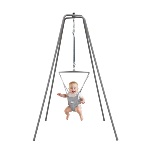 Jolly Jumper Elite (Grey) Baby Exerciser - Sturdy Frame, 6 ft Tall Stand Baby Jumper, Indoor and Outdoor Exercise Saddle Seat, Adjustable Height, for Infants up to 28 lbs