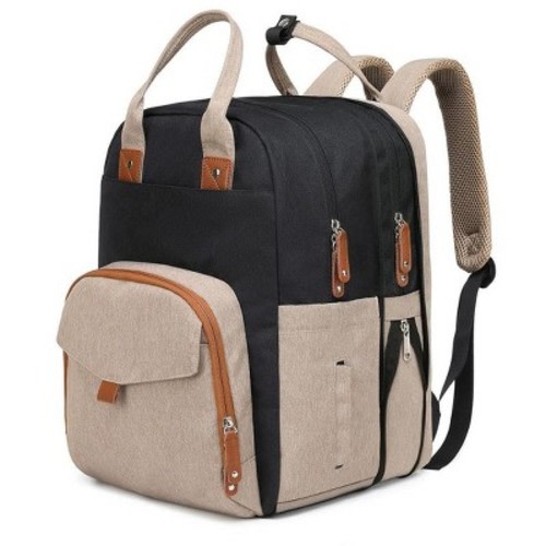 Itopfox Expandable Diaper Backpack for Twins - Dual Compartments, 26-36L Capacity, Includes Changing Pad & Stroller Straps, Unisex Black Khaki