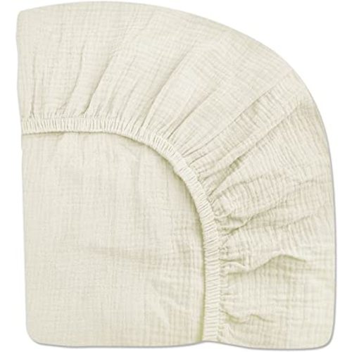 Pack and Play Sheets for Baby Boys and Girls 39"x27"x3", Neutral Muslin Cotton Pack N Play Mattresses Sheet with Boho Style, Soft and Breathable Comfort (Pale Yellow, Pank N Play Sheet)