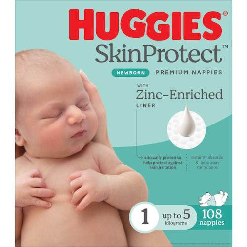 Huggies Newborn Nappies Size 1 (up to 5kg) 108 pack | Woolworths