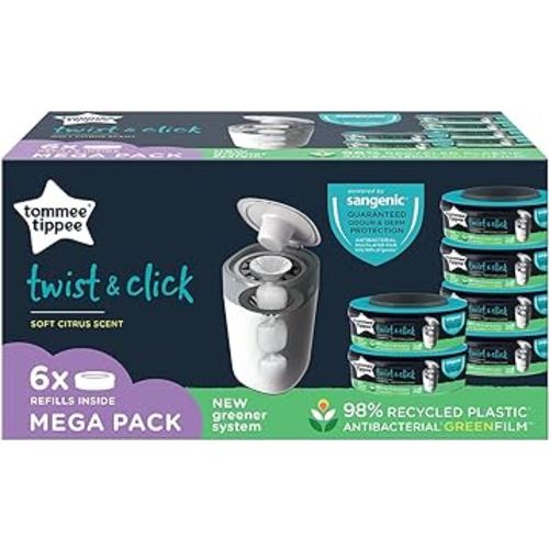 Tommee Tippee Twist and Click Advanced Nappy Bin Refill Cassettes, Sustainably Sourced Antibacterial GREENFILM, Pack of 6 : Amazon.com.au: Baby
