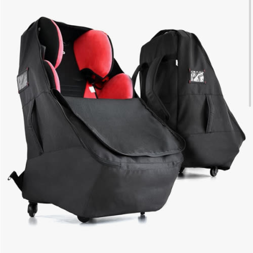 Car Seat Travel Bag With Wheels Car Seat Bag For Airplane Padded Adjustable Strap Car Seat Carrier Car Seat Travel Cover With Wheels (Black)