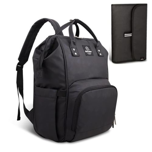 Pipi bear Nappy Changing Bag, Multi-functional Waterproof Travel Diaper Bag Backpack with Changing Pad (Black)