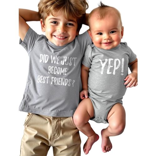 Tstars Did We Just Become Bestfriends? Big Brother Sister Little Bro Sis Matching Sibling Kids Shirt & Baby Bodysuit Set