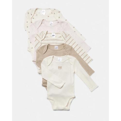 5 Pack Cotton Long Sleeve Bodysuits - Bge Ct Br - 0000