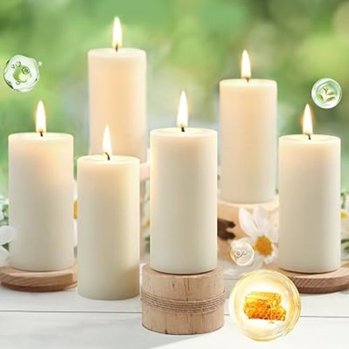 8 Pack Natural Beeswax Pillar Candles,100% Pure Beeswax Candles-344 Hours Long Burning,Off-White Unscented Bees Wax Candles for Home,Prayer,Dripless Smokeless Organic Pillar Candles Bulk-2x4in