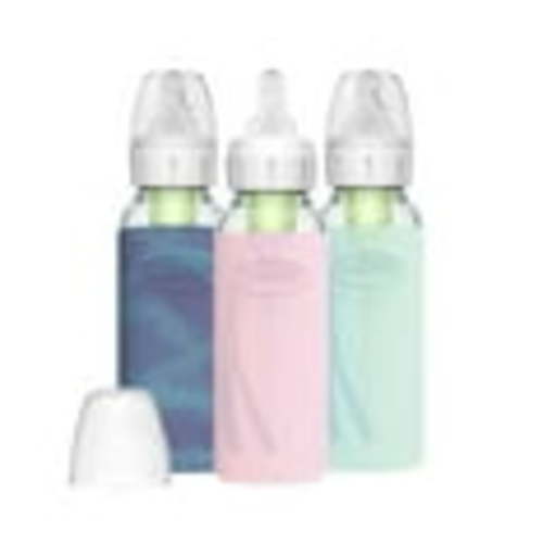 Dr. Brown's Anti-Colic Options+ Narrow Glass Baby Bottles, 8 oz/250 ml + Silicone Sleeves, Glow, Mint, Pink, BPA Free, 0m+, 3 Pack