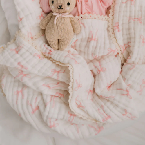 Gauze Lace Blanket | Pink Bows – Little and Fern