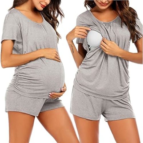 Ekouaer Womens Maternity Pajamas Nursing Pjs for Breastfeeding Soft Postpartum Lounge Sets Sleepwear Layer Pregnancy Clothes