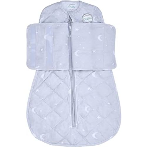 SMOOCH HugMe™ Weighted Baby Swaddle Blanket for 0-6 Months – Newborn/Infant Baby Sleep Swaddle Sack – 100% Organic Cotton with 2 Way Zipper Transition Swaddles – Machine Wash & Dryable – Moon & Stars