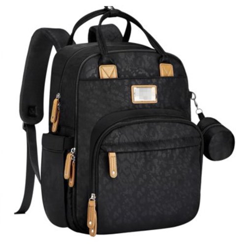 RKXQT Diaper Bag Backpack, Multifunction Travel Pack Maternity Baby Changing Bags, Large Capacity, Waterproof, Black Leopard