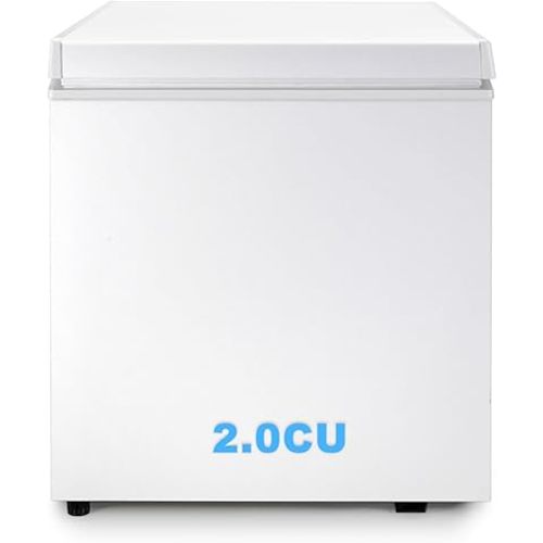 2.0 Cu.Ft Chest Freezer, Deep Freezer Holds Up to 50L, Small Freezer with Adjustable 7 Thermostat & Removable Basket, Freestanding Mini Freezer with Top Door for Home/Apartment/Garage, White