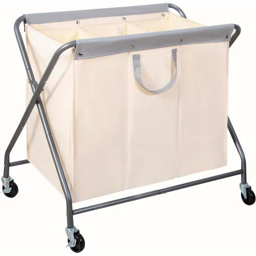 Collapsible laundry basket with wheels, rolling laundry basket, heavy duty laundry sorter with removable bags, foldable X-shaped laundry organizer cart for easy storage