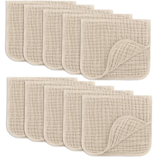 Comfy Cubs Muslin Burp Cloths Large 100% Cotton Hand Washcloths Set for Babies, Baby Essentials 6 Layers Extra Absorbent and Soft Boys & Girls Baby Rags for Newborn Registry (Sand, 10-Pack, 20" X10")