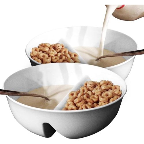 2 Pack - Just Crunch Anti-Soggy Cereal Bowl - Keeps Cereal Fresh & Crunchy | BPA Free | Microwave Safe | Ice Cream & Topping, Yogurt & Berries, Fries & Ketchup and More – White