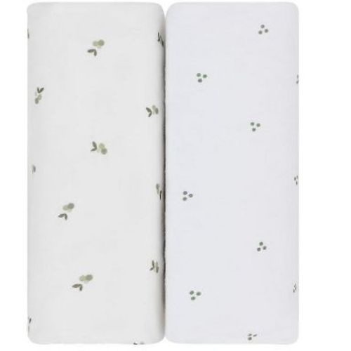Ely's & Co. Waterproof Crib Sheets -Berry and Cluster Dot Sage 2 Pack