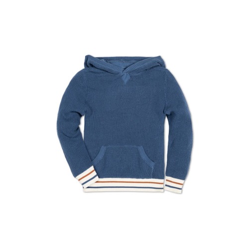 Hope & Henry Baby Boys' Organic Kanga Sweater Hoodie, Infant, Dark Blue Waffle With Tipping
