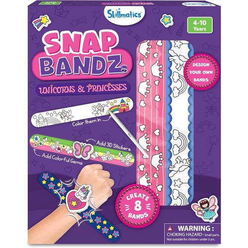 Skillmatics Craft Activity - Snap Bandz, Unicorns & Princesses, DIY Art & Craft Activity, Mess-Free, Creative Kit, 8 Bands (8.6"), Gifts for Girls & Boys Ages 4, 5, 6, 7, 8, 9, 10