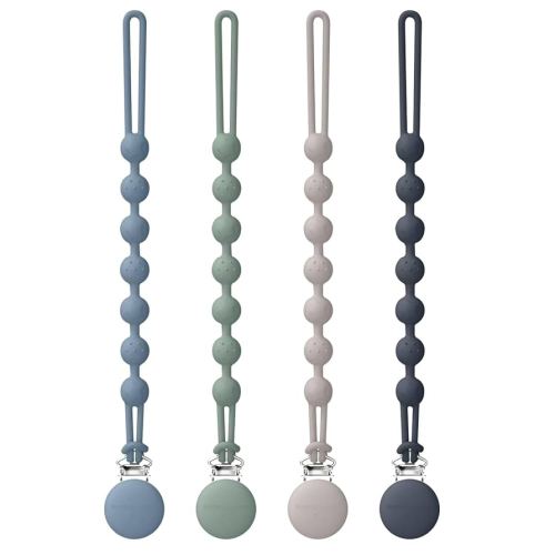 Cuddle Campus Silicone Pacifier Clip Holder with One Piece Design, Pack of 4 Soft Flexible Binky Clips with Texture for Baby Boy and Girl Set 6(6M+)