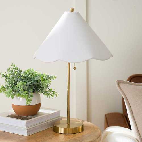 Gold Table Lamp with White Scalloped Shade | Kirklands Home