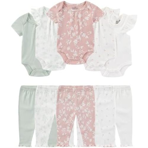Baby Girl Bodysuit and Pant Set Cotton Ribbed Mix Summer Infant Girls Clothes Outfits 0-12 Month