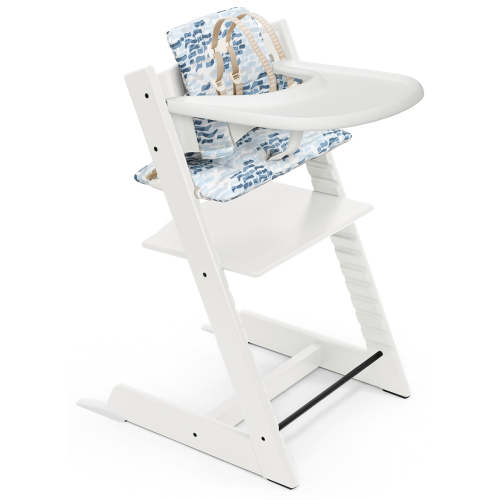 Stokke Tripp Trapp High Chair and Cushion with Stokke Tray - White / Waves Blue