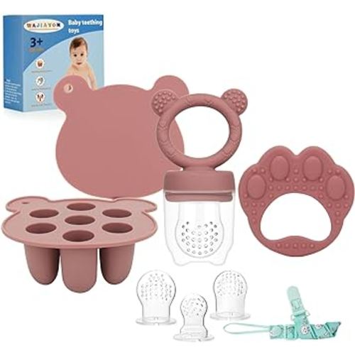 WAJIAYON Baby Breastmilk Popsicle Molds & Baby Fruit Feeder (3 Pack), Baby Food Freezer Tray Storage Containers, Silicone Teething Pacifier Feeder and Teether for Babies(Daisy)
