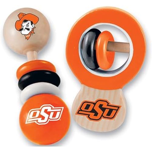 BabyFanatic Wood Rattle 2 Pack - NCAA Oklahoma State Cowboys - Officially Licensed Baby Toy Set