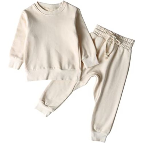 Gicrk Simple Toddler Baby Jogger Sets Girl Boy Kids neutral Clothes Casual Long Sleeve Sweatshirts Tops Pants Outfits