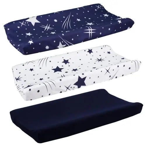 Belsden 3-Pack Microfiber Soft Changing Pad Covers, with 2 Considerate Safety Belt Holes, Durable Diaper Change Table Sheet Set for Baby Boys Girls, 16''x32''x8'', White Star & Navy & Navy Star
