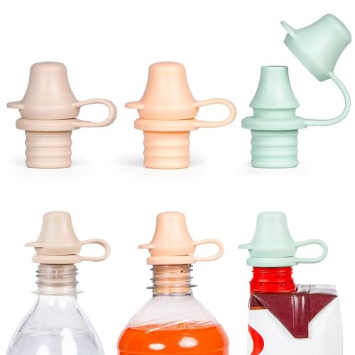 Original Water Bottle Topper for Toddlers – 100% Silicone Sippy Top Spout with Protective Cap makes the Bottle Top a Spill Proof Lid for Kids and Adults - 3 Pack - Pastel