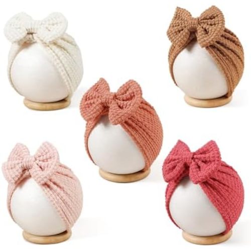 5 PCS Baby Hair Bow Hats, Baby Turban for Baby Girls, Toddler Hat with Bows for Girls, Infant Caps
