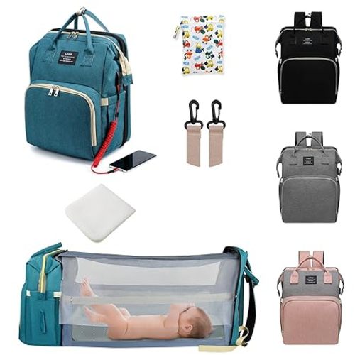 Diaper Bag with Changing Station, 7 in 1 Travel Mommy Diaper Backpack With USB Charging Port (Green)