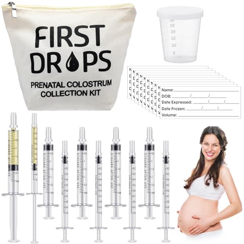 Geiserailie 100 Set Colostrum Collector Kit Include 100 1ml /3ml Sterile Sealed Breast Milk Collector No Needle Colostrum Syringes 100 Stickers 1 Measuring Cup Collection 1 White Canvas Bag