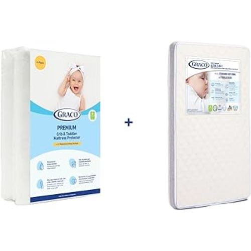 Graco Ultra Dual-Sided Crib Mattress & Protector Value Bundle (2-Pack) – Includes GREENGUARD Gold Certified Crib Mattress, GREENGUARD Gold Certified Waterproof Mattress Protector, Fits Standard Crib