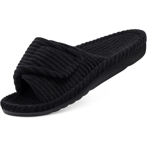 Amazon.com | Litfun Orthopedic Slippers for Women Arch Support Indoor House Slippers Adjustable Open Toe Corduroy Bedroom Shoes with Memory Foam for Plantar Fasciitis, Beige 39 | Slippers