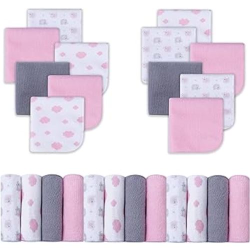 Viviland Baby Washcloths, 24Pack Baby Towels for Newborn, Baby Girl Wash Cloths, and Infant Bath Face Washcloths Soft Absorbent, Gentle on Sensitive Skin Body, 9x9 Pink Elephant