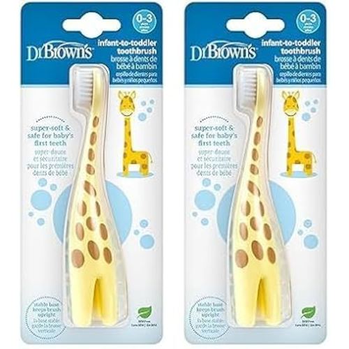 Dr. Brown's Infant-to-Toddler Training Toothbrush, Soft for Baby's First Teeth, Giraffe, 0-3 Years (Pack of 2)