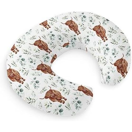 HawSkgFub Highland Cow Eucalyptus Leaf Nursing Pillow Cover for Baby Boy, Western Farm Animal long horn cow Yak Breastfeeding Pillow Slipcover, cowboy Nursing Pillowcase for Newborn Infant, Cover Only