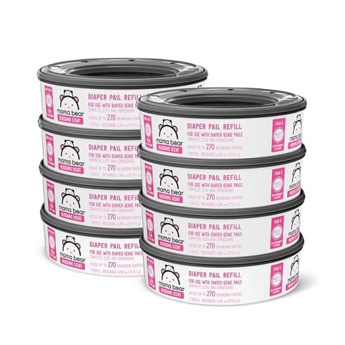 Amazon Brand - Mama Bear Blossoms Scented Diaper Pail Refills for Diaper Genie Pails, 2160 Count (8 Packs of 270 Count) - 8 Count (Pack of 270)