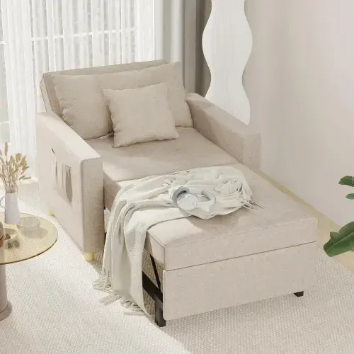 AECOJOY Adjustable Sleeper Chair Bed 3-in-1 Convertible Futon Sofa - Beige