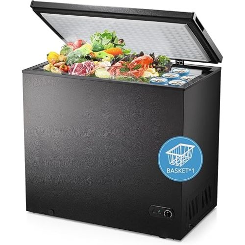 R.W.FLAME 7.0 Cubic Feet Chest Freezer with Removable Basket, Large Deep Freezer with Adjustable Temperature, Energy Saving, Top Open Door Compact Freezer for Home/Kitchen/Office/Bar, black
