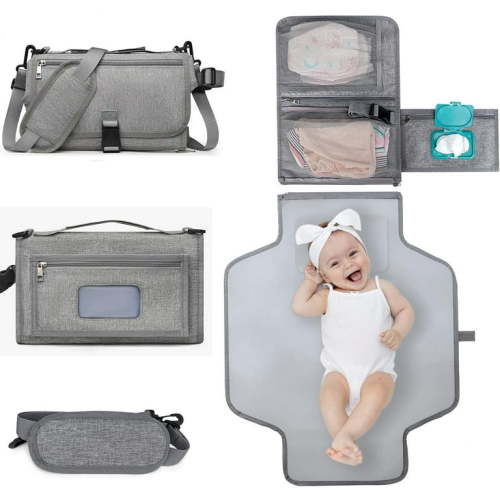 Portable Baby Changing Pad, Detachable Travel Changing Pad, Smart Wipes Pocket Foldable Travel Baby Changing Kit (Grey)