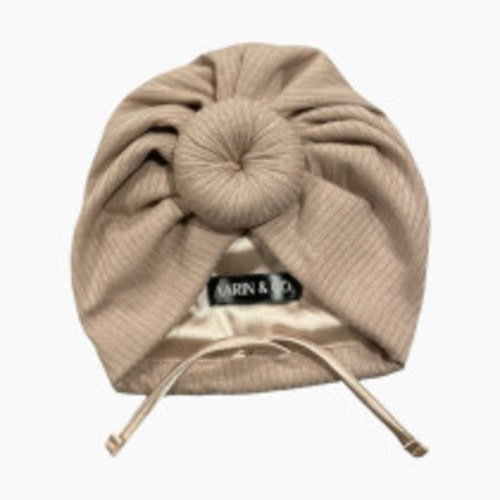 Aarin & Co. Adjustable Satin Lined Turban - Oat, 0-3 M