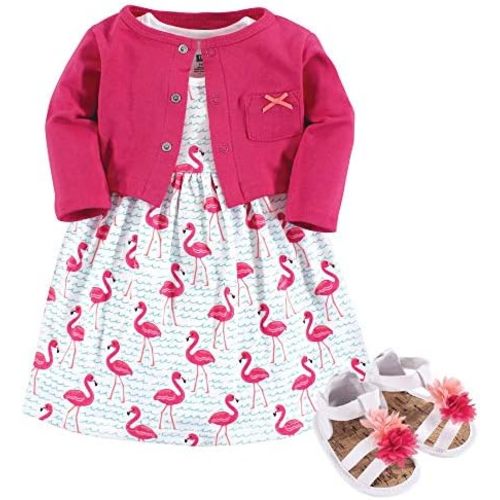 Hudson Baby baby-girls Cotton Dress, Cardigan and Shoe Set