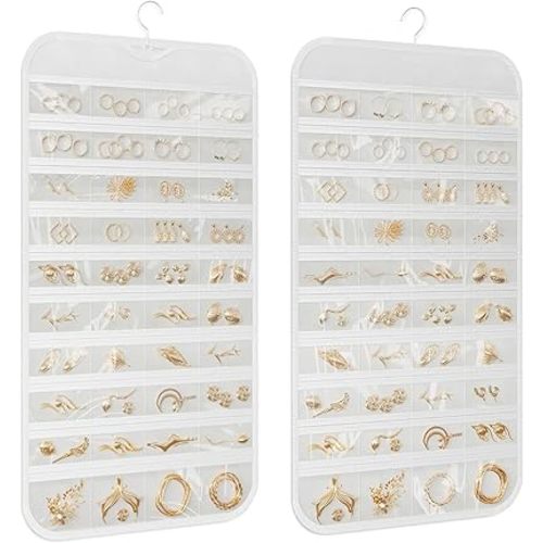 1-Pack Hanging Jewelry Organizer 80-Pocket Dual-sided Jewelry Storage for Earring Necklace Bracelet Ring and more, White