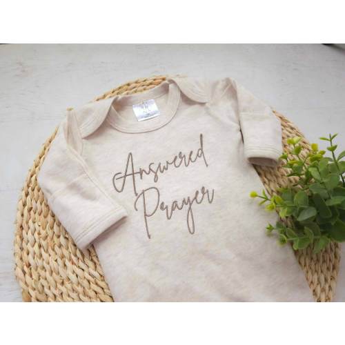 Personalized oatmeal romper with handmade bow hat custom gender neutral coming home outfit baby shower gift answered prayers miracle baby