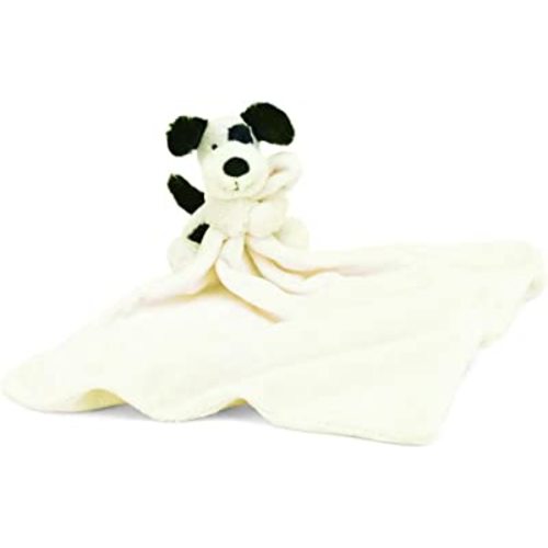 Jellycat Bashful Black and Cream Puppy Soother Stuffed Animal, 13.5 inches| Security Blanket & Lovey for Babies | Baby Gift