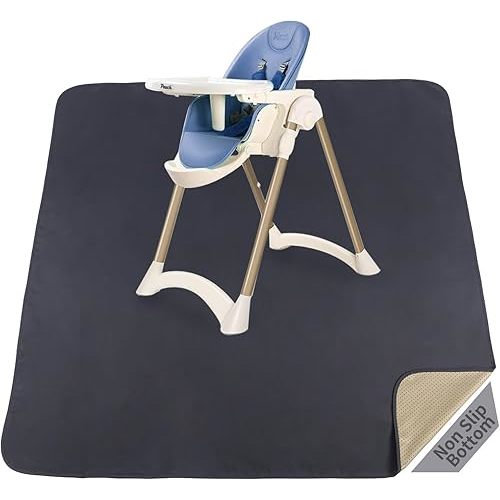 Waterproof Splat Mat for Under High Chair | 60x60 Inch High Chair Food Catcher Floor Mat | Non-Slip Baby Spill-Proof Mat, Washable Splash Protector for Toddlers (Dark Gray)