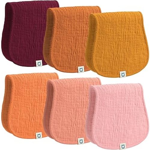 Muslin Burp Cloths Set, 6 Pieces, 100% Organic Cotton Hand Washcloths for Baby Boys and Girls Extra Absorbent and Soft Burping Rags (Florals - Multi Colored)